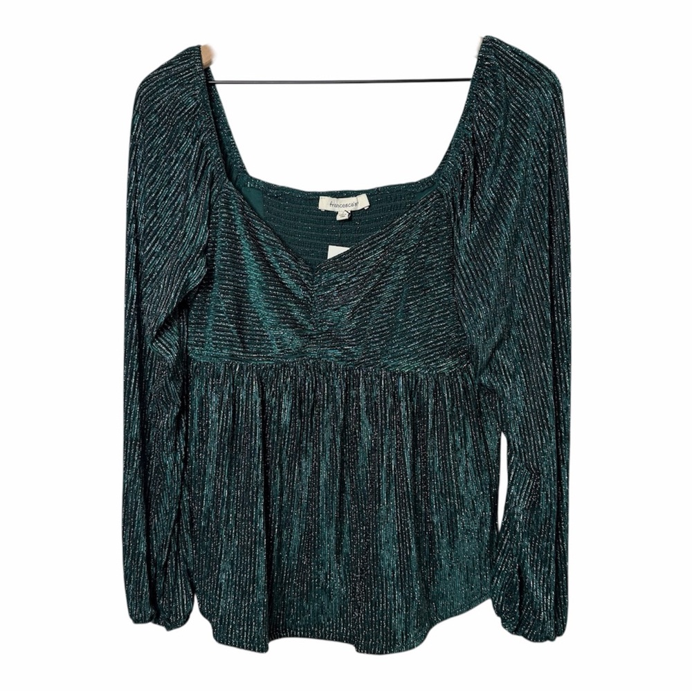 FRANCESCA'S GREEN SPARKLY BLOUSE WOMEN'S NWT SIZE LARGE